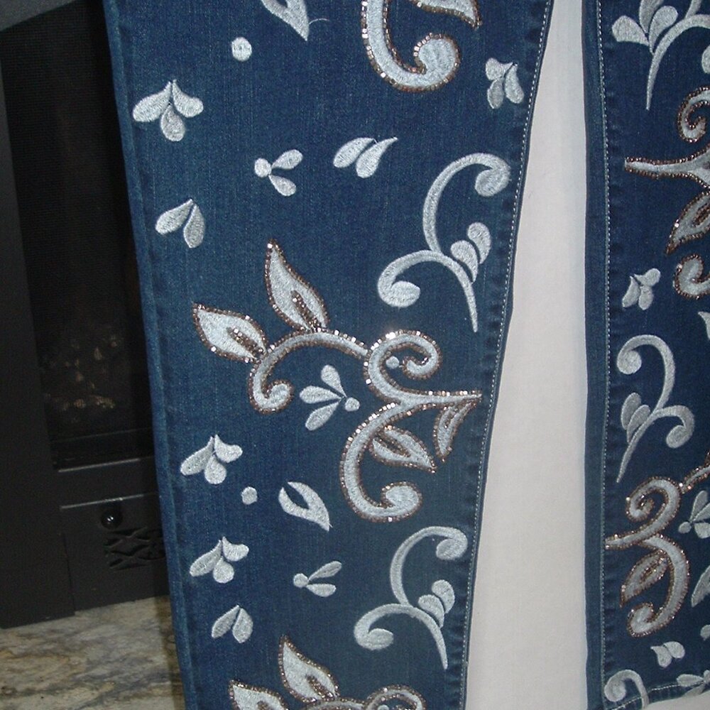 Chico's So slimming SEQUINS Girlfriend Ankle Jeans 2.5 LG Size 14 FANCY! - Picture 3 of 7